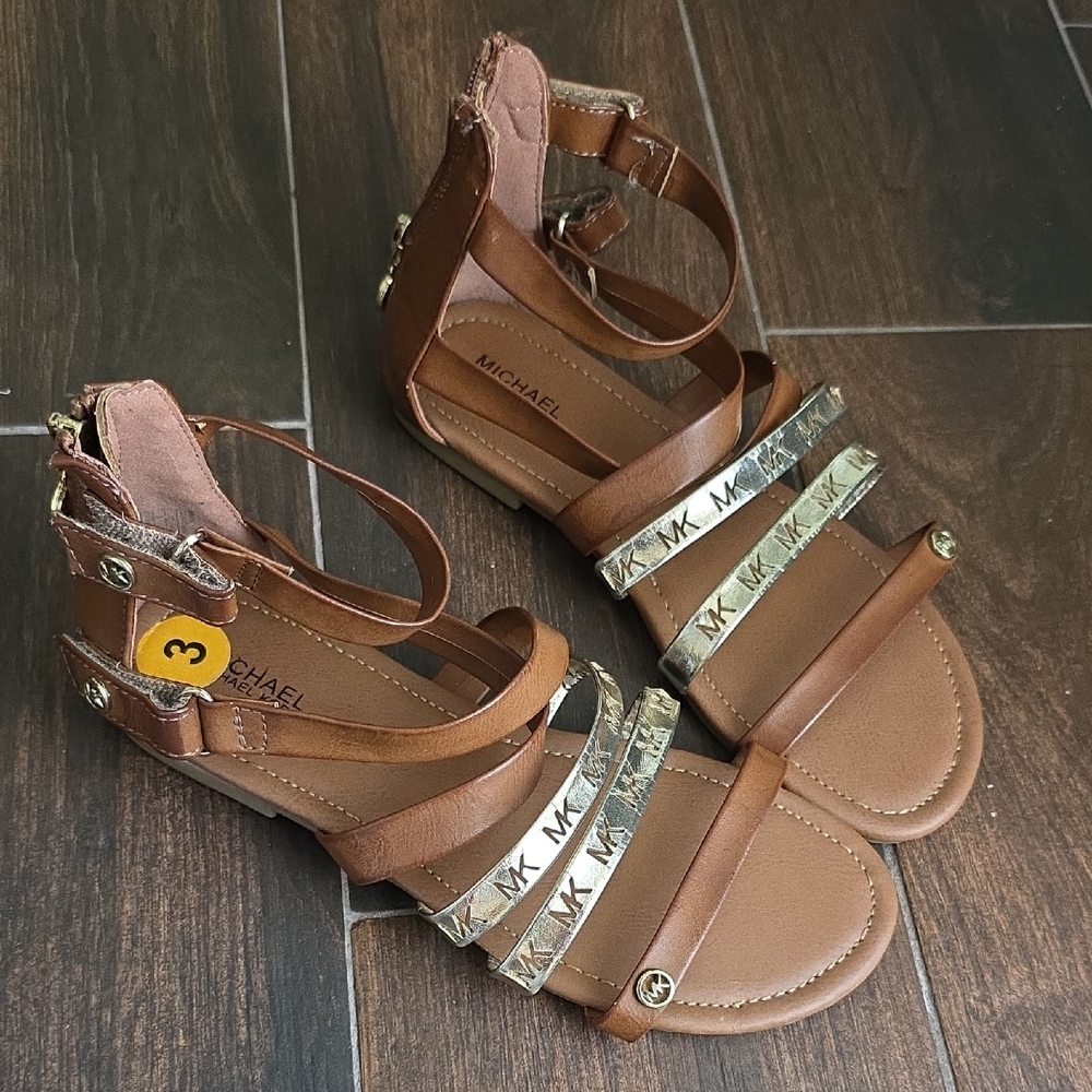 Michael Kors Tan and Gold Strappy Sandals